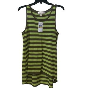 Michael Kors Linen Blend Striped Tank Top Hi Low Hem Green Brown NWT Medium